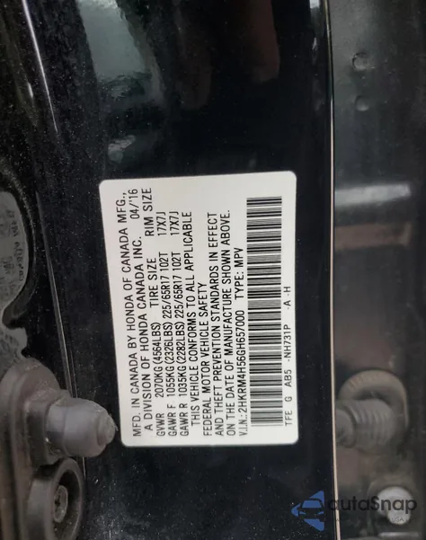 2016 Honda Cr-V Ex z USA, uszkodzony, nr VIN 2HKRM4H56GH657000